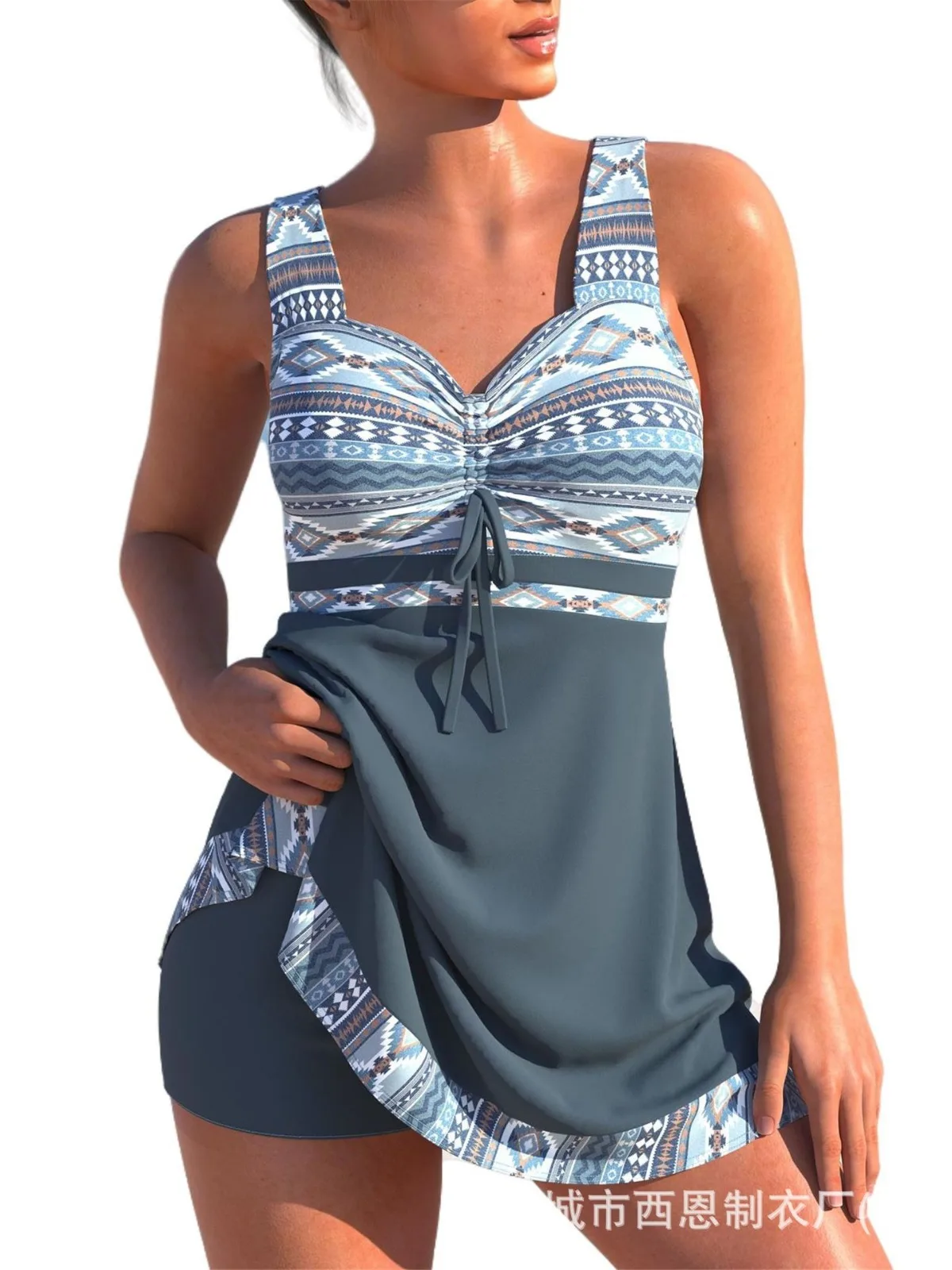 2025 V Neck Sexy Bikini Set High Waisted Swim Shorts & Backless Bikini Top Quick Dry Skirted Two-Piece Swimwear Summer Holiday