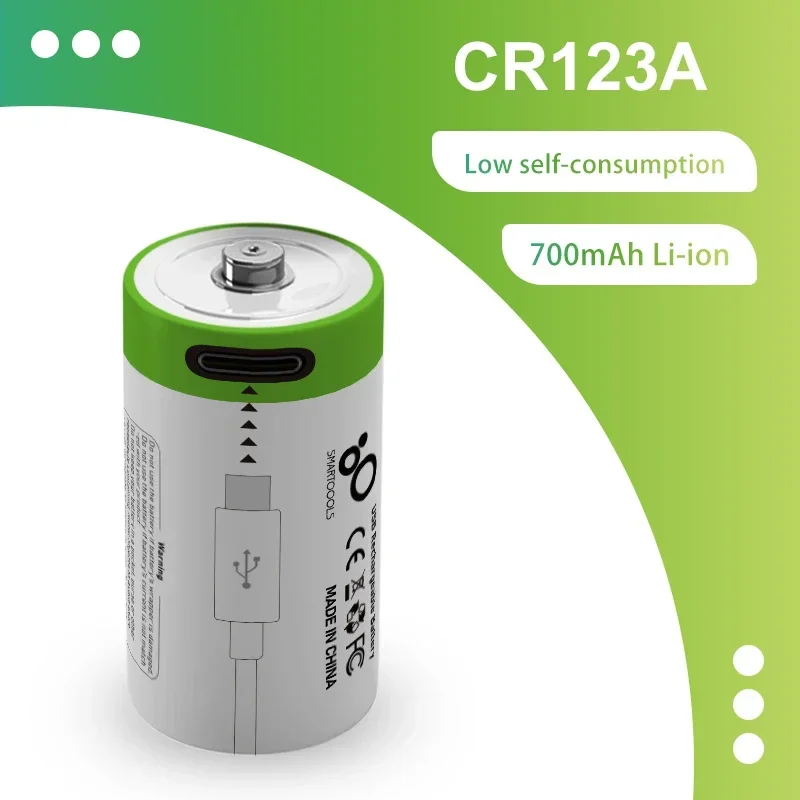 New CR123A Rechargeable Battery 3.7V Li-ion CR17345 16340 Batteries for Laser Pen LED Flashlight Cell + Type-c Cable