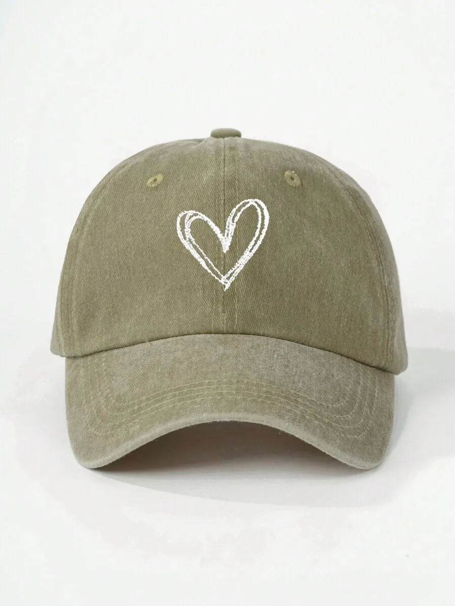 

Embroidered Heart Washed Baseball Cap Adjustable Outdoor Sun Hat For Adults Spring Autumn Travel Beach Y2k Style