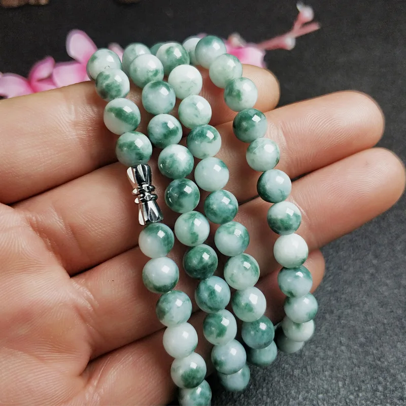 Myanmar Emerald Jade a Goods Floating Flower Beads Necklace Bracelet Men's and Women's Pendant Lanyard Glutinous Species Floatin