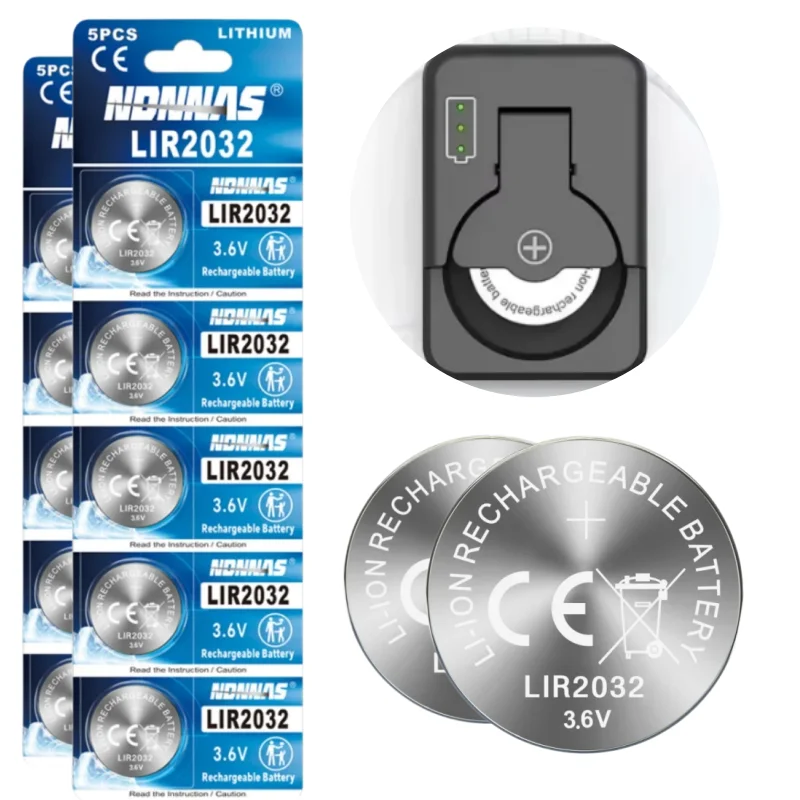 1-10PCS LIR2032 3.6V 40mAh Rechargeable Lithium Coin Battery, Reusable Button Cell for Watch Remote Control Mini Electronics