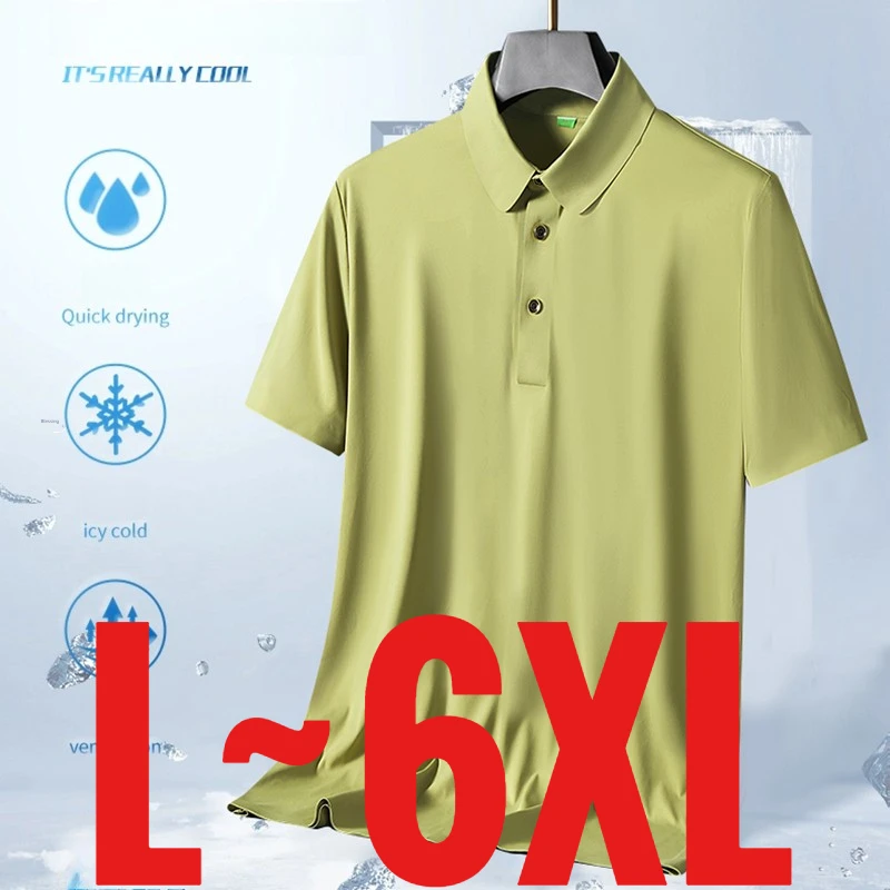 

Cool Men's Ice Silk Polo Shirt Turn Down Collar Summer Shirt Male Stretch Short Sleeve Light Thin Quick Dry Classic Business Top