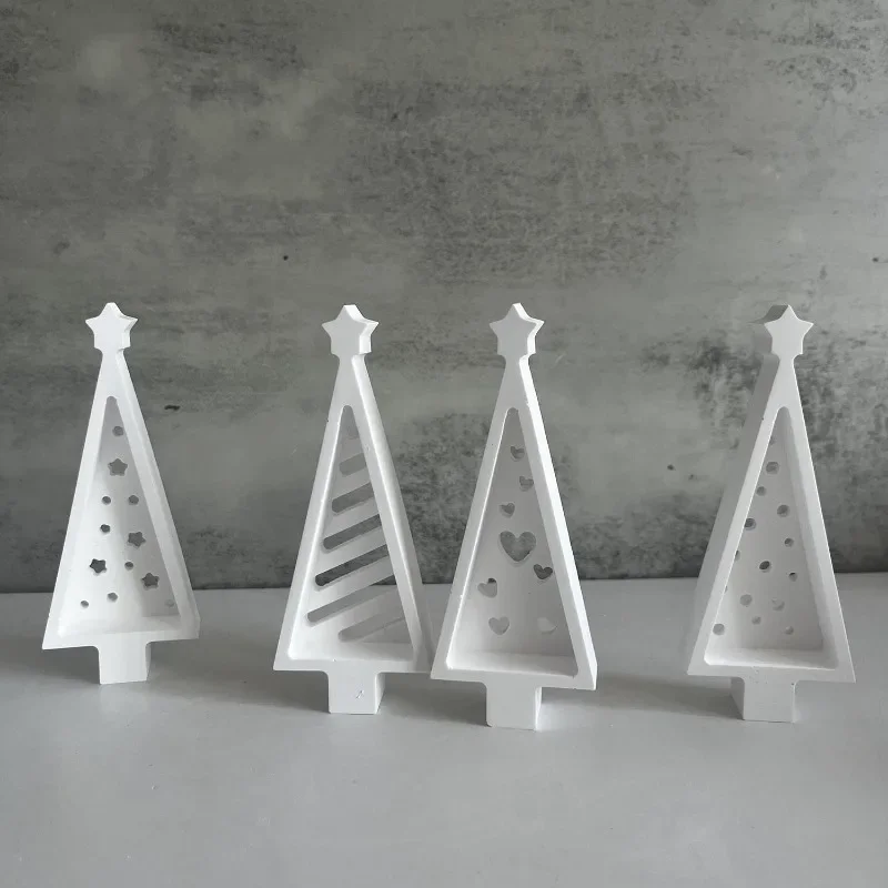 Christmas Tree Silicone Mold LED Night Light Tree Candle Holder Casting Molds Warm Light Xmas Tree Ornament Concrete Cement Mold