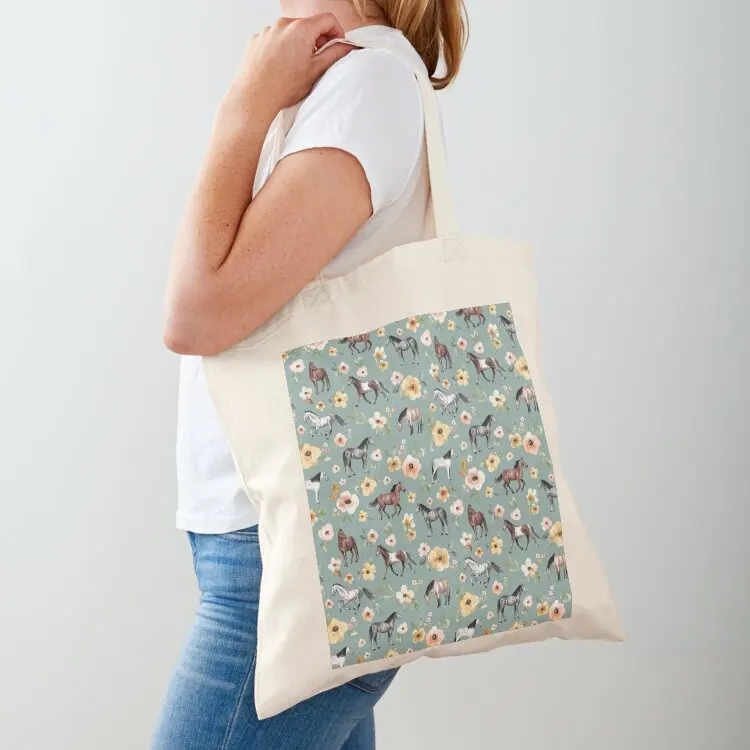 

Blue Horse Floral Tote Bag tote bags cloth bags Cloth bag Lady bag sacs de shopping