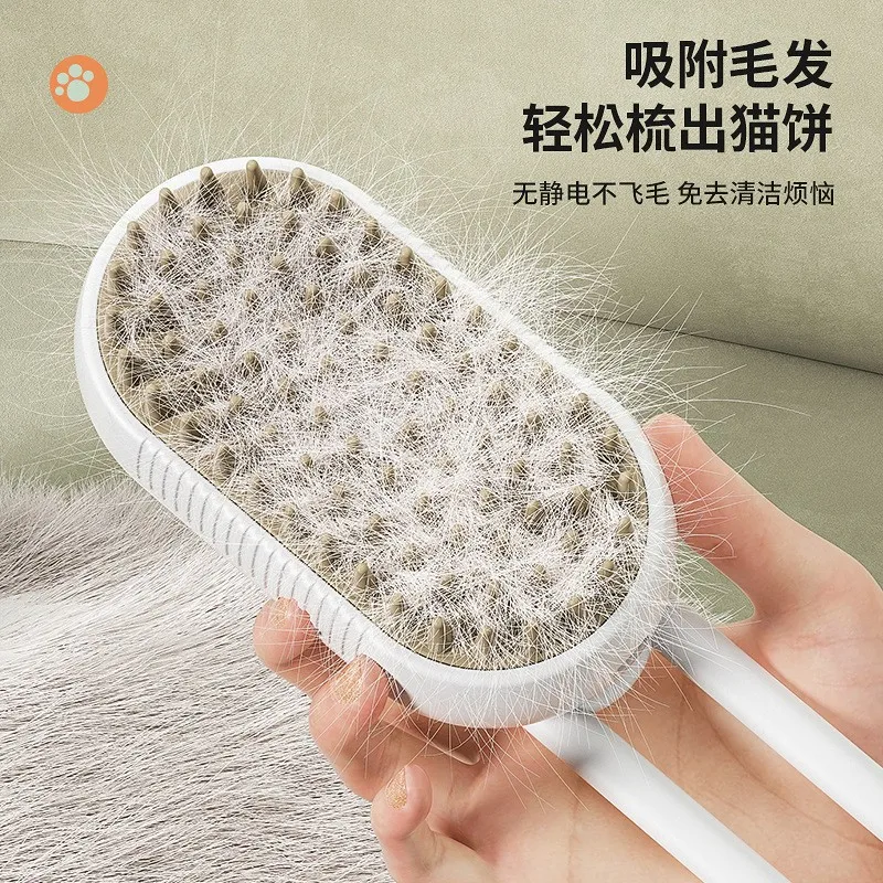 Electric Steam Spray Pet Grooming Brush with Handle, One-Click Spraying Massage Comb for Cats and Dogs to Remove Loose Hair