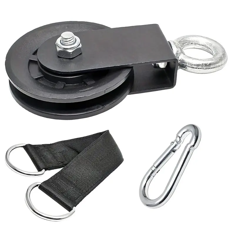 

ABMS-Hanging Straps& Carabiner Equipped Silent Pulley 360° Rotating Gym Cable Machine Accessory Wheel DIY Mounting Attachment