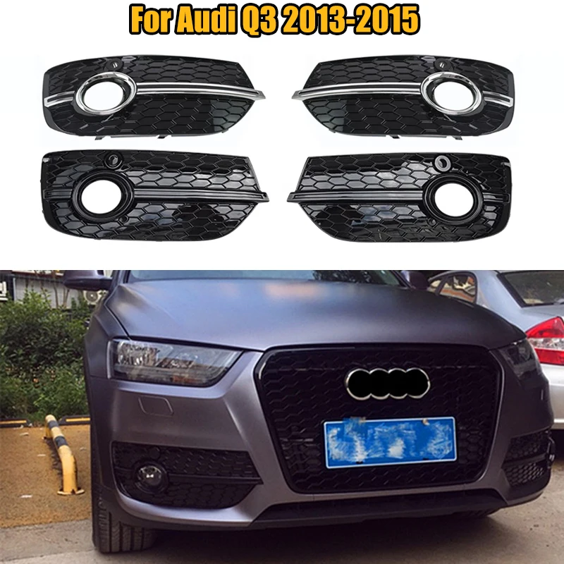 1 Pair Front Bumper Honeycomb Fog lamp Frame Hollow grille under the net Black Bright For Audi Q3 2013 2014 2015 Car Accessories