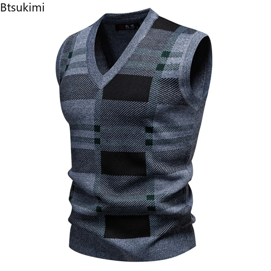 New 2025 Men's Sweater Vest Fashion Casual Sleeveless Knitted Jacket High Qulity Slim V-neck Pullovers Autumn Winter Men Clothes