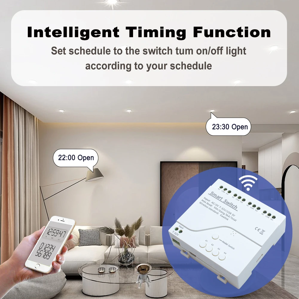 Imagem -03 - Ewelink-módulo Smart Wifi Switch App Controle Remoto Domótica Funciona com Alexa ac dc 732v 85250v Canais