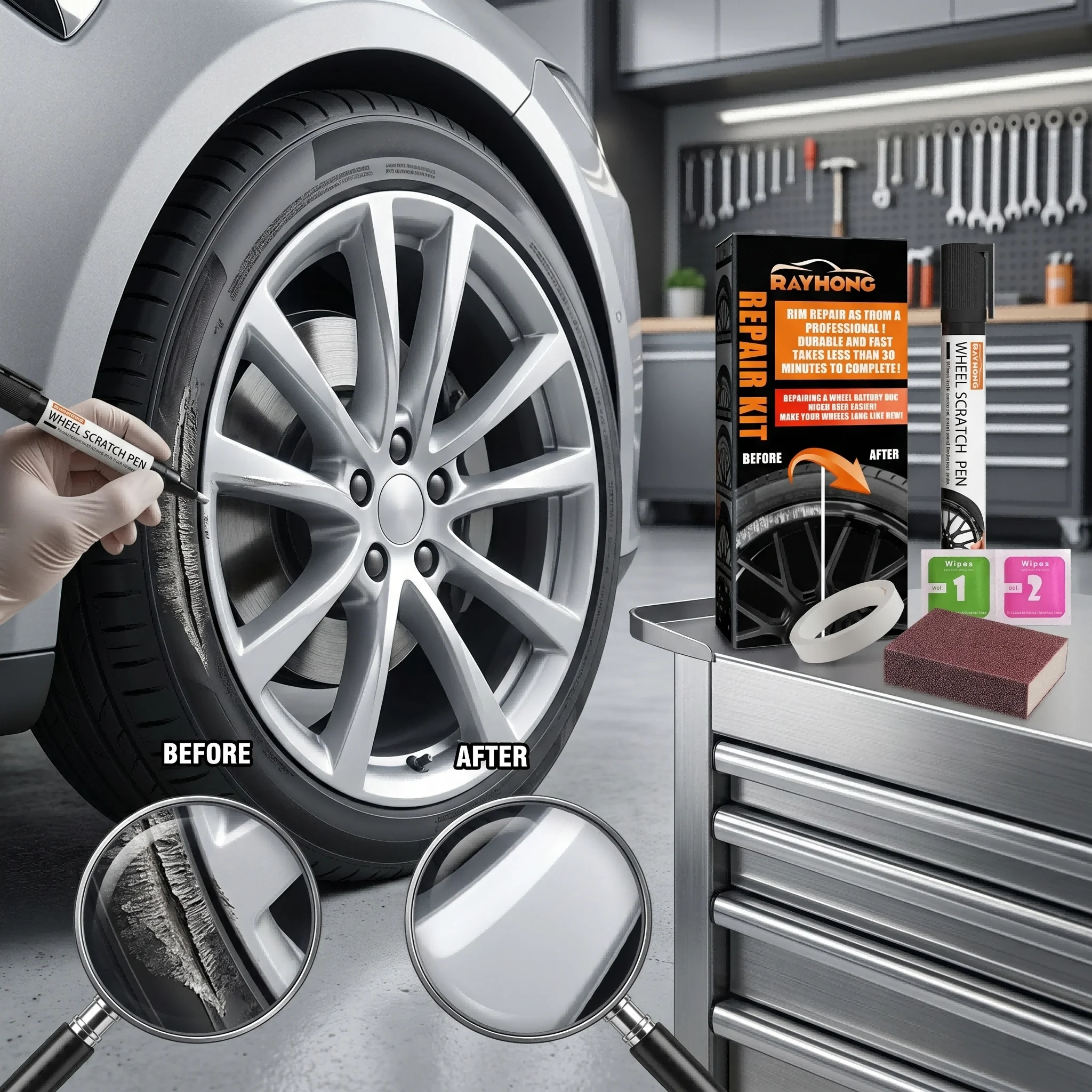

Car Wheel Rim Scratch Repair Kit Alloy Wheel Touch Up Pen Curb Rash Fix Silver Paint Pen Rim Scratches Remover DIY Car Repair