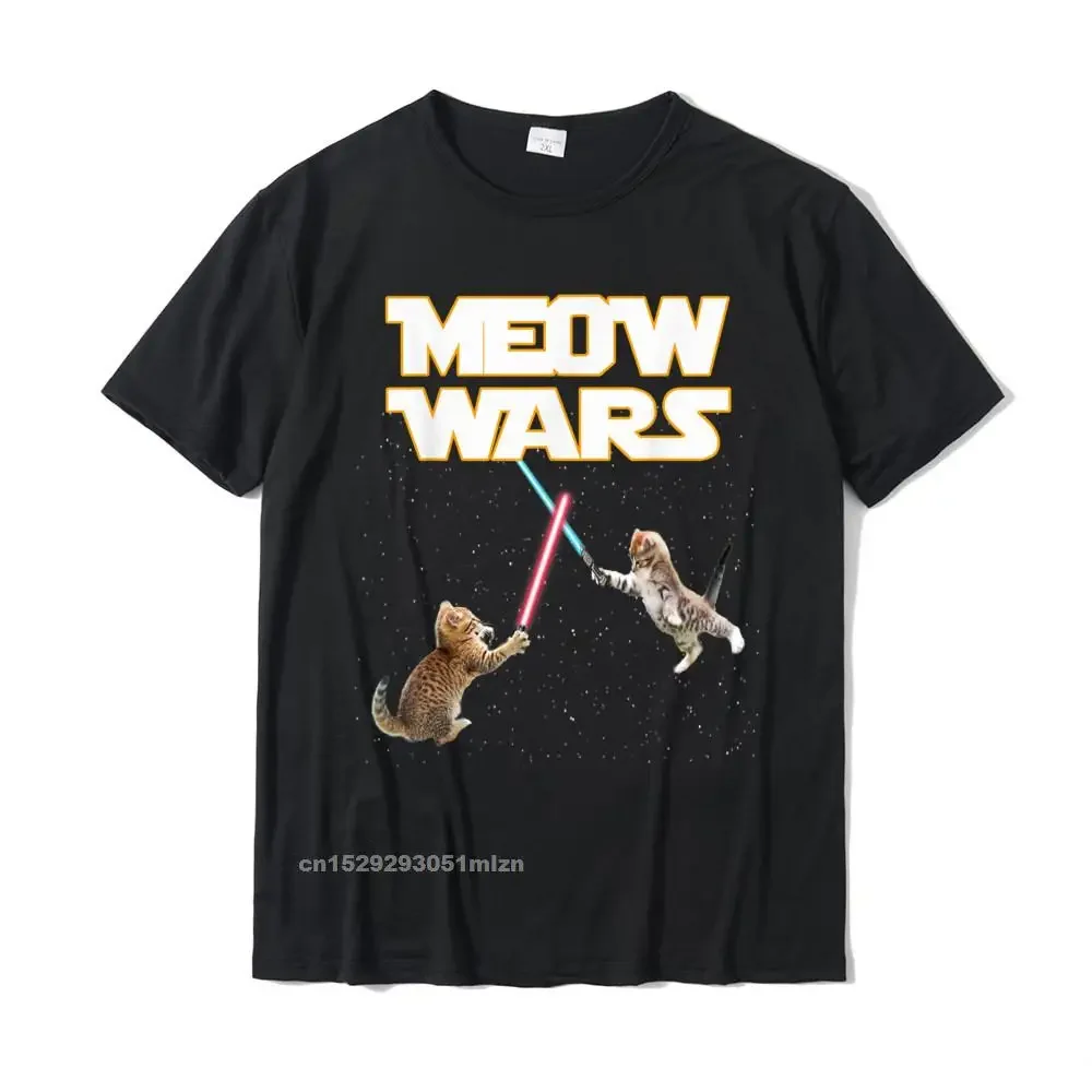 

Meow Wars - Funny Cat Lover T-Shirt Harajuku Men T Shirts Graphic Cotton Tops T Shirt Normal