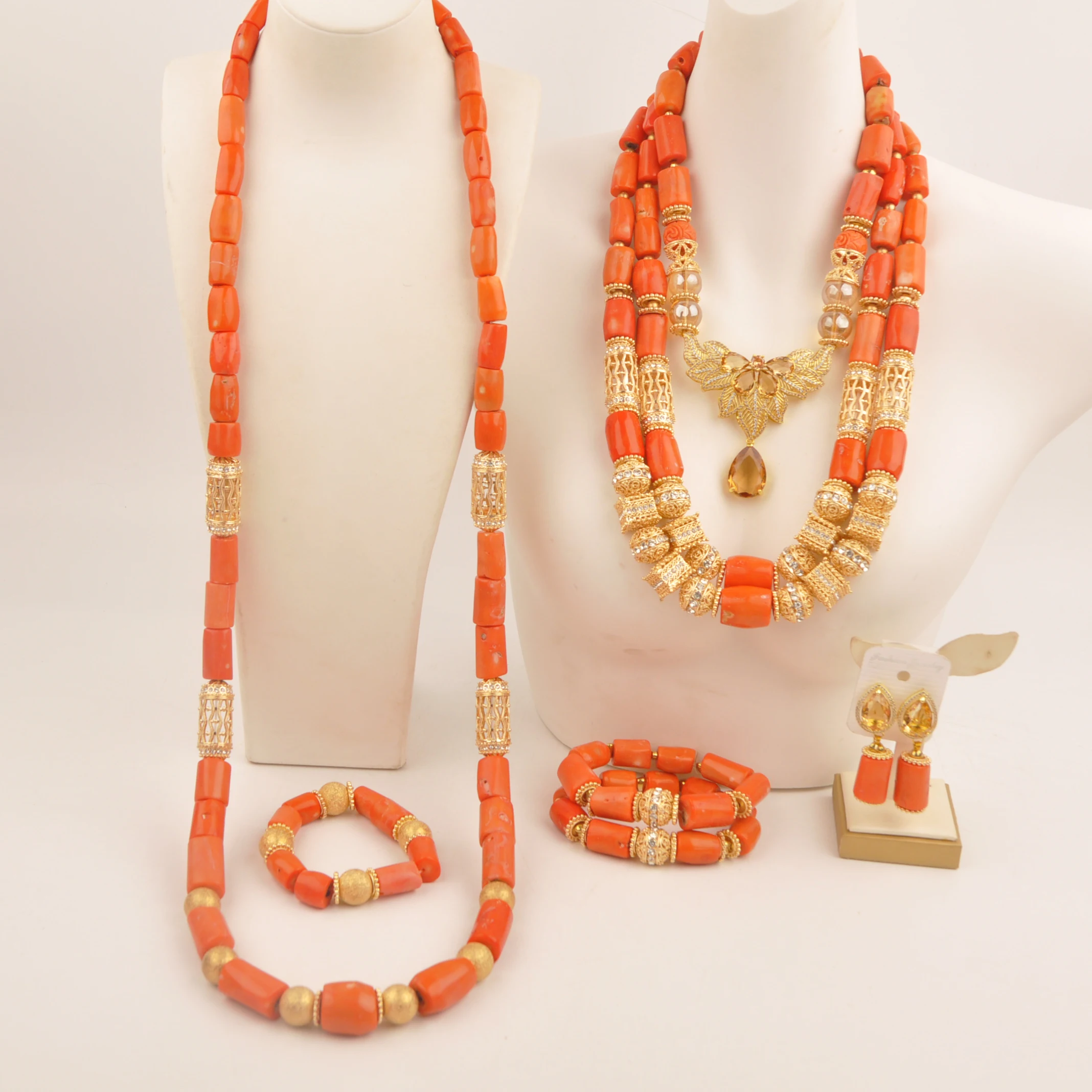 Fashion Original orange coral necklace nigerian wedding african beads jewelry set