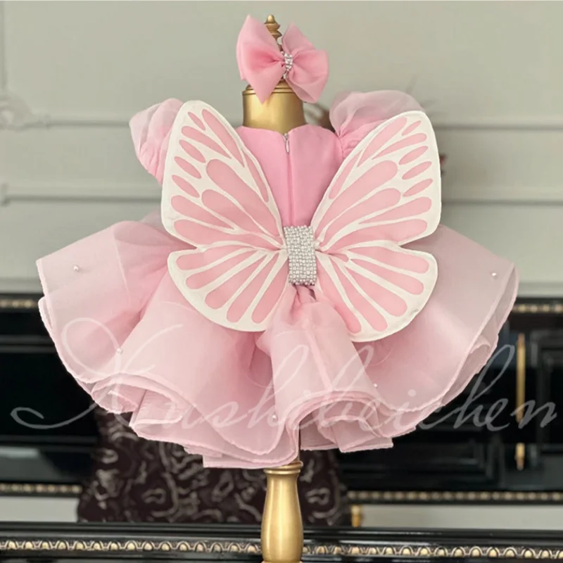 Ball Gown Children Fashion Birthday Party Performance Dress y1528 2025 New Girls Cute Pink Beading Design Princess