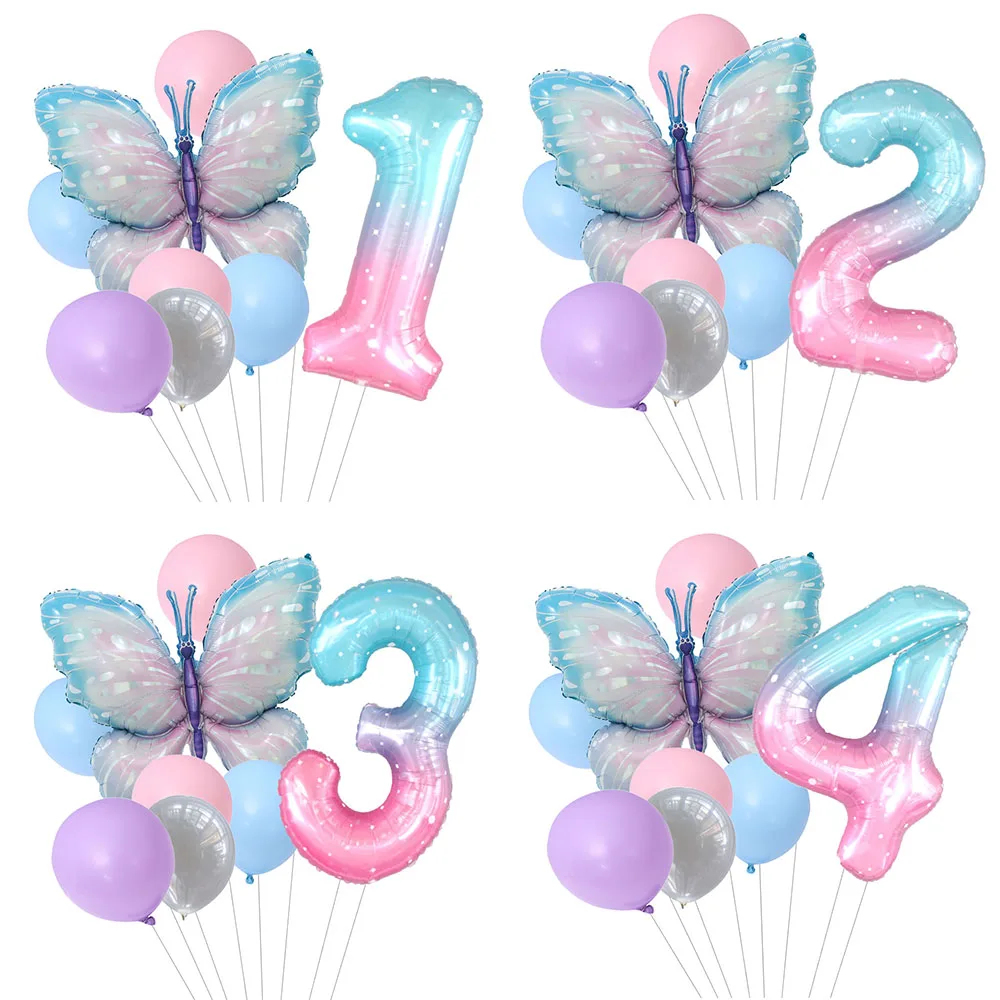 

8pcs Butterfly Birthday Balloon 40inch Starry sky Gradient Number Balloon Baby Shower Helium Balloon Birthday Party Decor Globo