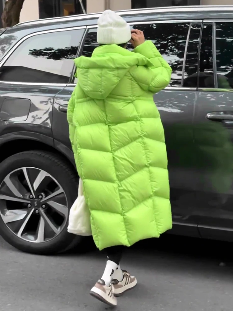 루즈핏 롱 다운 재킷 여성 겨울옷 화이트 듀 페더 충전 따뜻한 아우터 캐주얼 슬림 메모리 원단