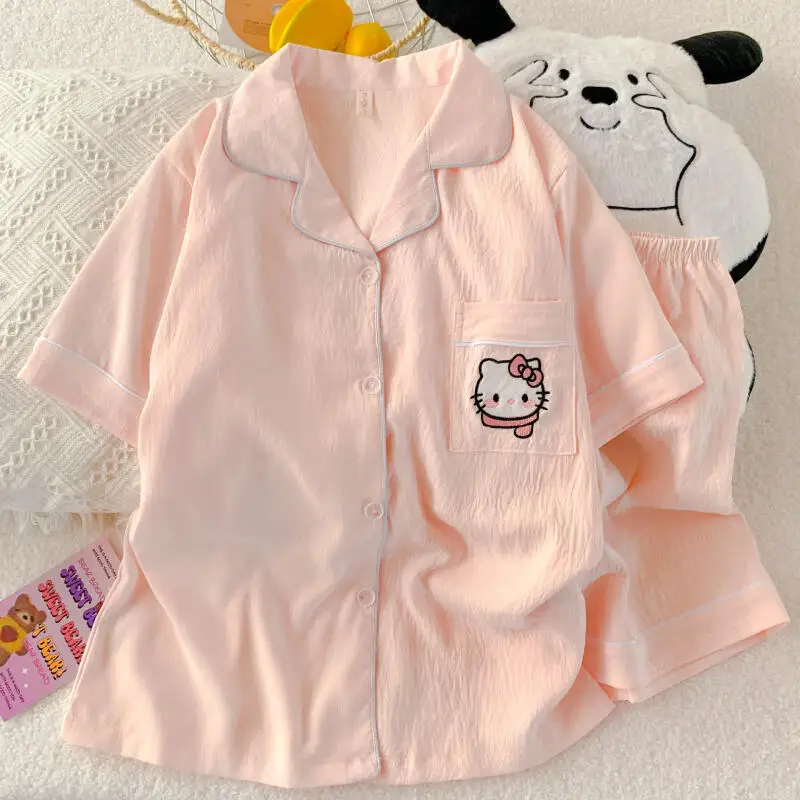 Cartoon Hallo Kitty Pyjamas Set frau Loungewear Im Freien Y2K Anime Süße Haushalts Kleidung Student Kawaii Hause Tragen Mädchen Geschenk