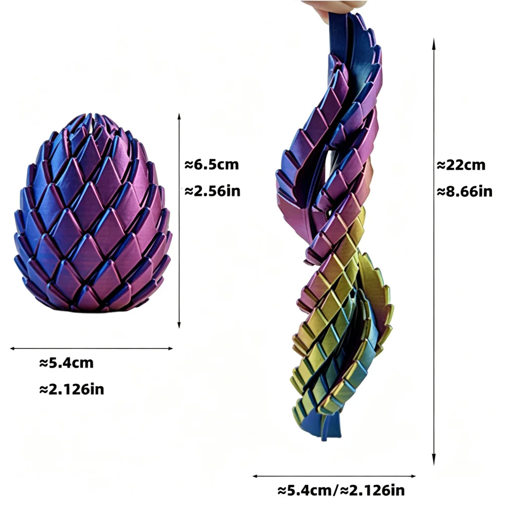 3D-gedrucktes Transformations-Drachenei-Fidget-Spielzeug, drehbarer Stressabbau-Ball, Desktop-Deko-Geschenk für Jugendliche und Erwachsene, zufällige Farbe – Detail 12