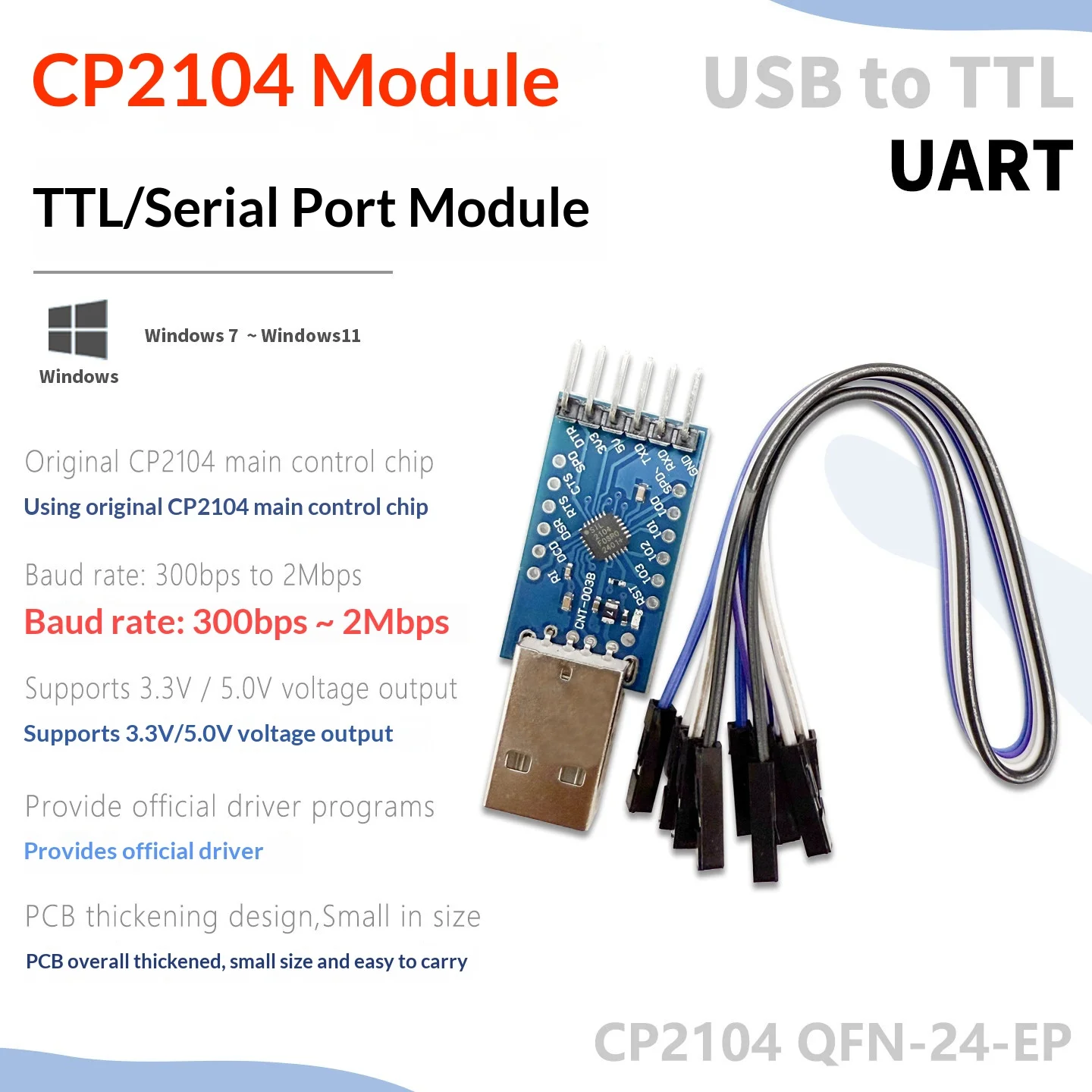 Original CP2104 USB to TTL Converter Module Serial Port Burner for STM32/STC MCU Router Set-top Box Flashing