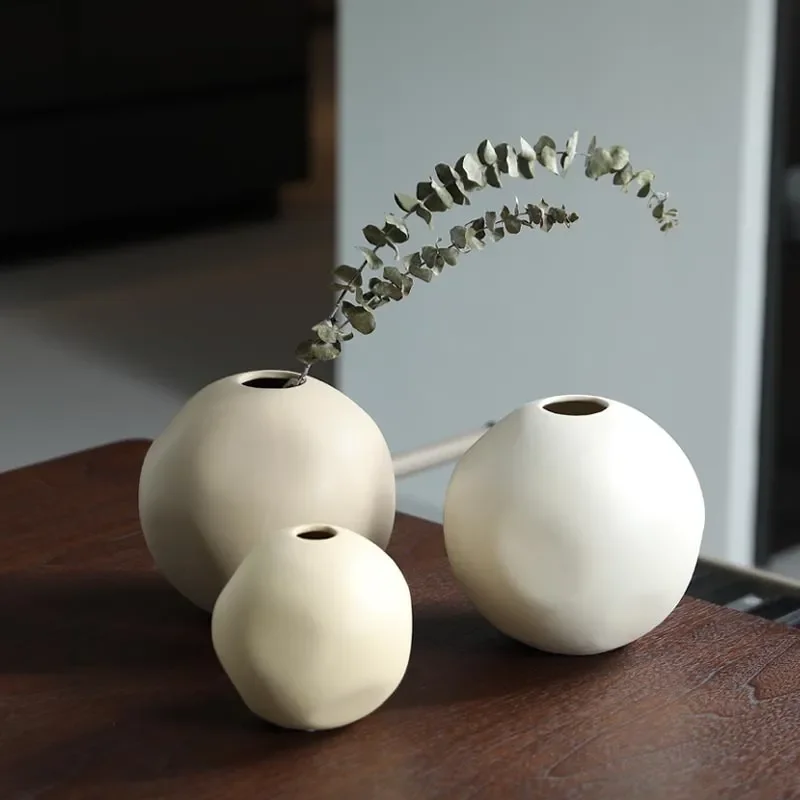 for Abstract Round Ceramic Vase Ornament Living Room Flower Arrangement Ins Wind Creative Home Wabi Sandy Style Soft