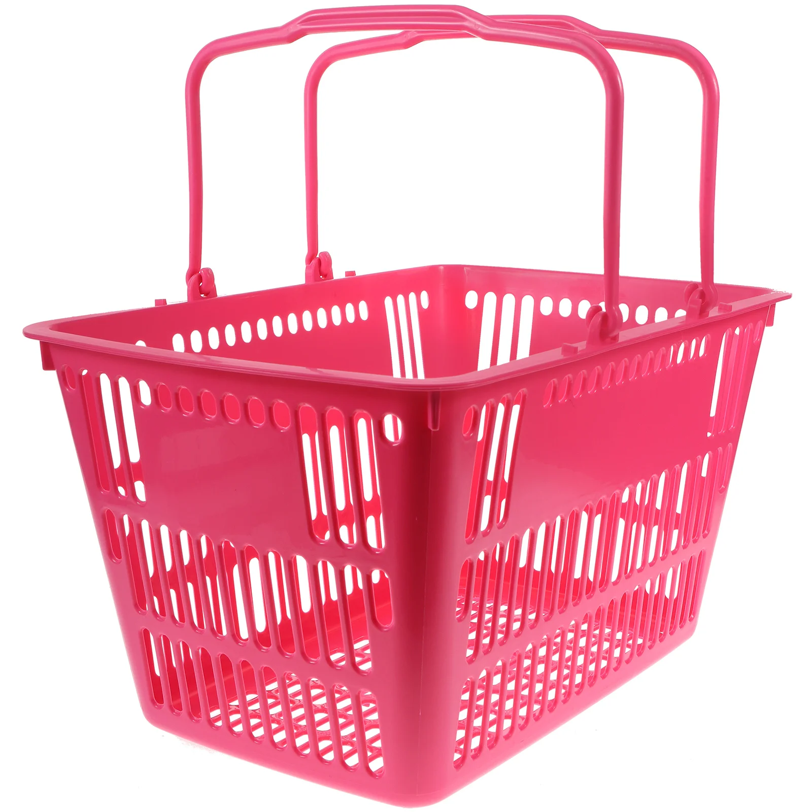 

Pink Large Capacity Shopping Basket With Handle Grocery Hollow Storage Bags Supermarket Sundries Desktop Baskets Plastic