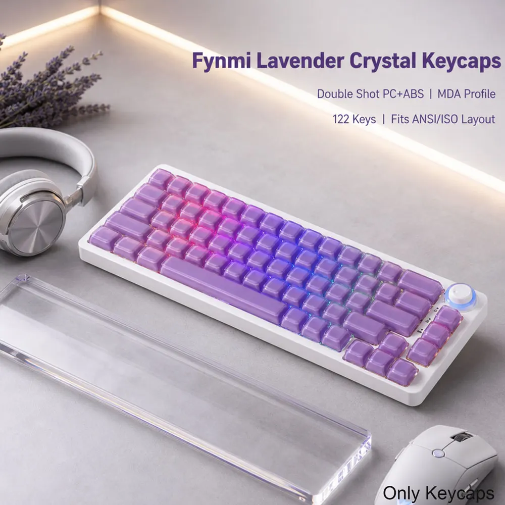 New Crystal 3.0 MDA Blank White/Baby Blue/Lavender 122Key Double Shot PC Keycaps for Mechanical Keyboards
