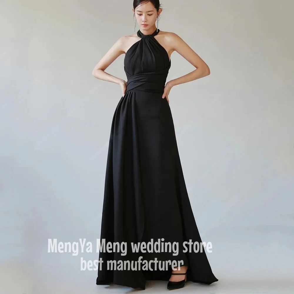 ZHUISHU Simple Black Evening Dress A-Line Halter Floor-Length Formal Party Occasion Dresses A-line Satin Prom Gown Customized