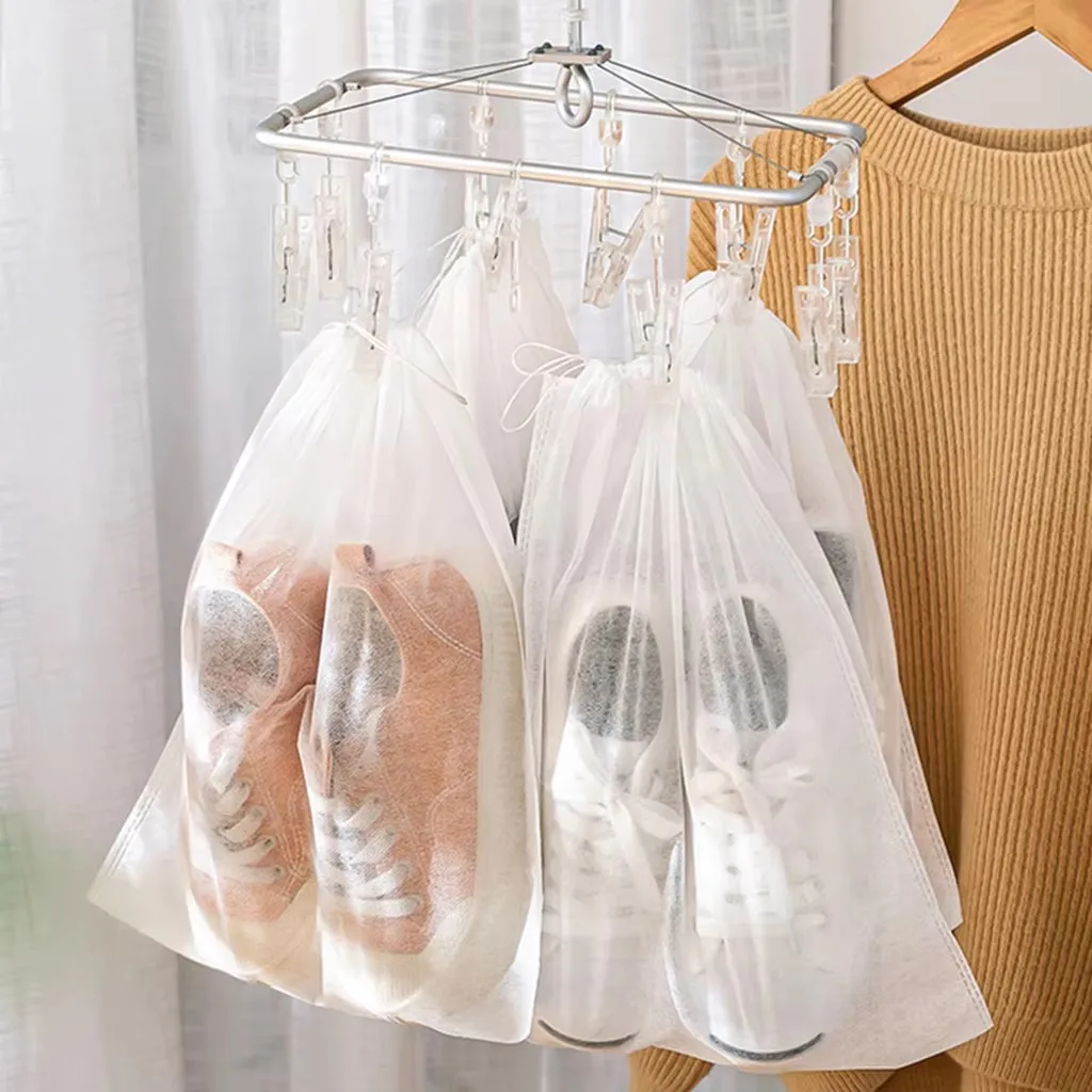 50pcs Shoes Storage Bag Closet Organizer Non-woven Travel Portable Anti-yellow Waterproof Pocket Clothing Classified Hanging Bag