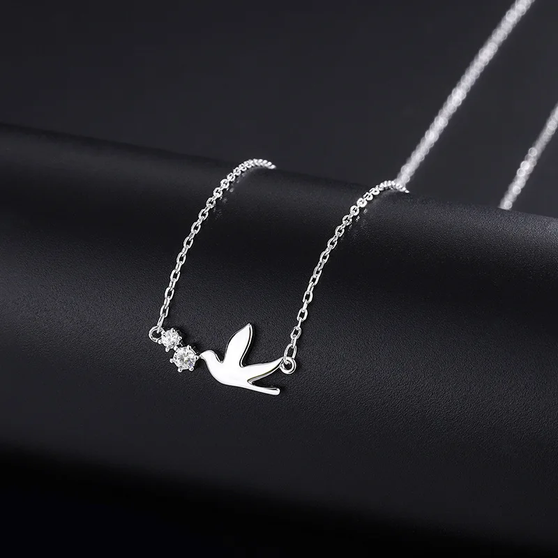 Koreanischer Stil, Niedliche Schwalbe, Literarische Kurze Silberfarbene Schlüsselbeinkette, Modische Damen-Halskette, Schmuck – Detail 4
