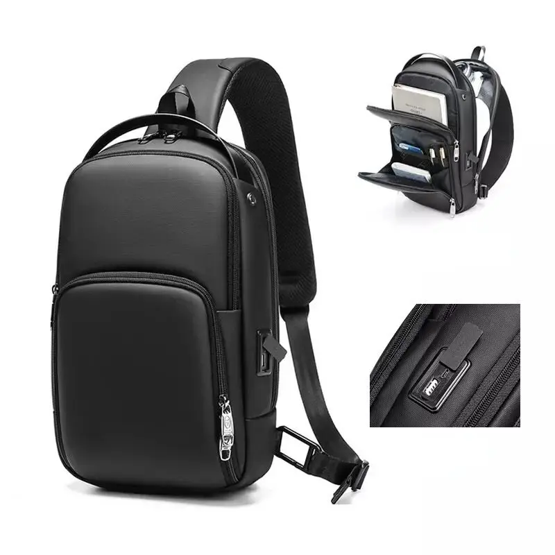 Men's Multifunction Shoulder Bag Waterproof Cross Body Sling Chest Bags USB Travel Crossbody Pack Casual Messenger Pack For Male