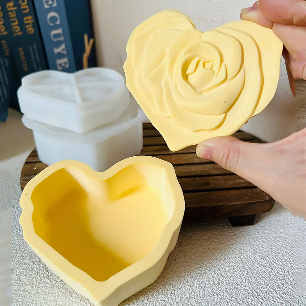 1 Satz herzförmige Rose Vorrats glas Silikon form Bowknot Schmuckstücke Aufbewahrung sbox Gipsform Zement Kerzenhalter Kerzen gefäß Form