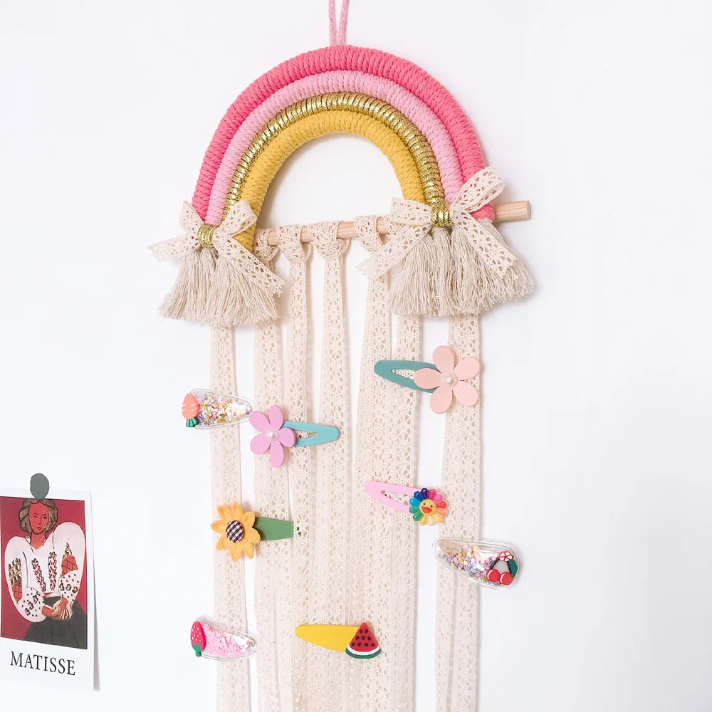 INS Decoration Nordic Style Woven Rainbow Hair Accessory Storage with Wall Hanging Headwear Sorting with Sorting Rack