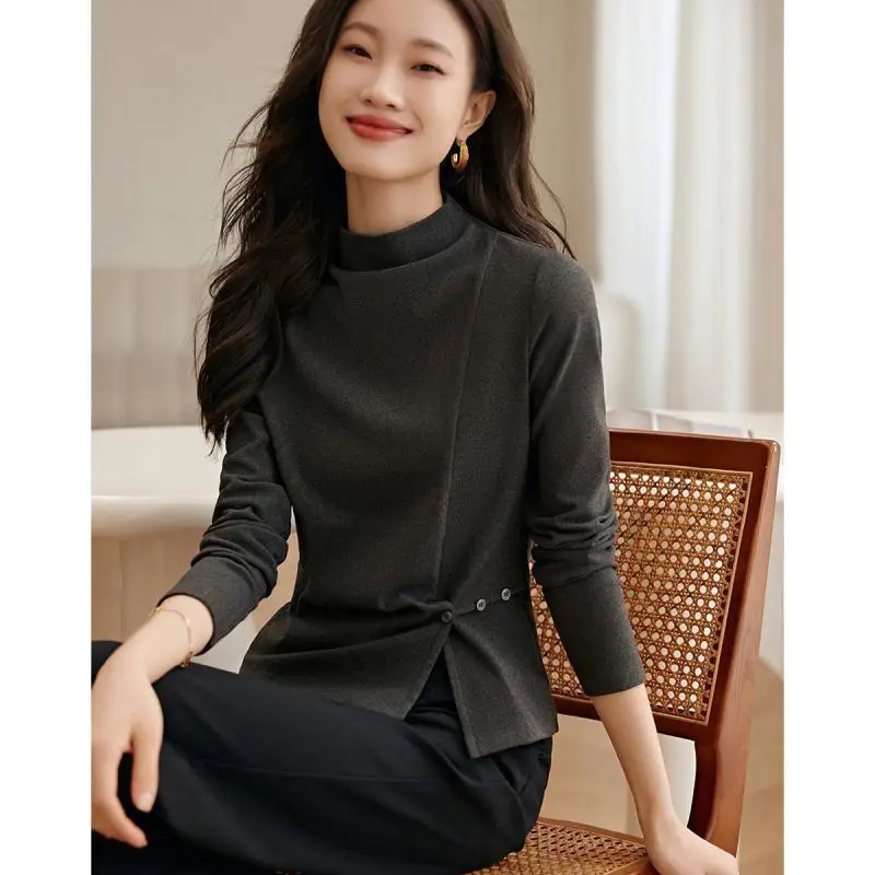 Fleece Thickened Base Shirt T-shirt for Women New Fashionable Commuting and Versatile Warm Top JJ35