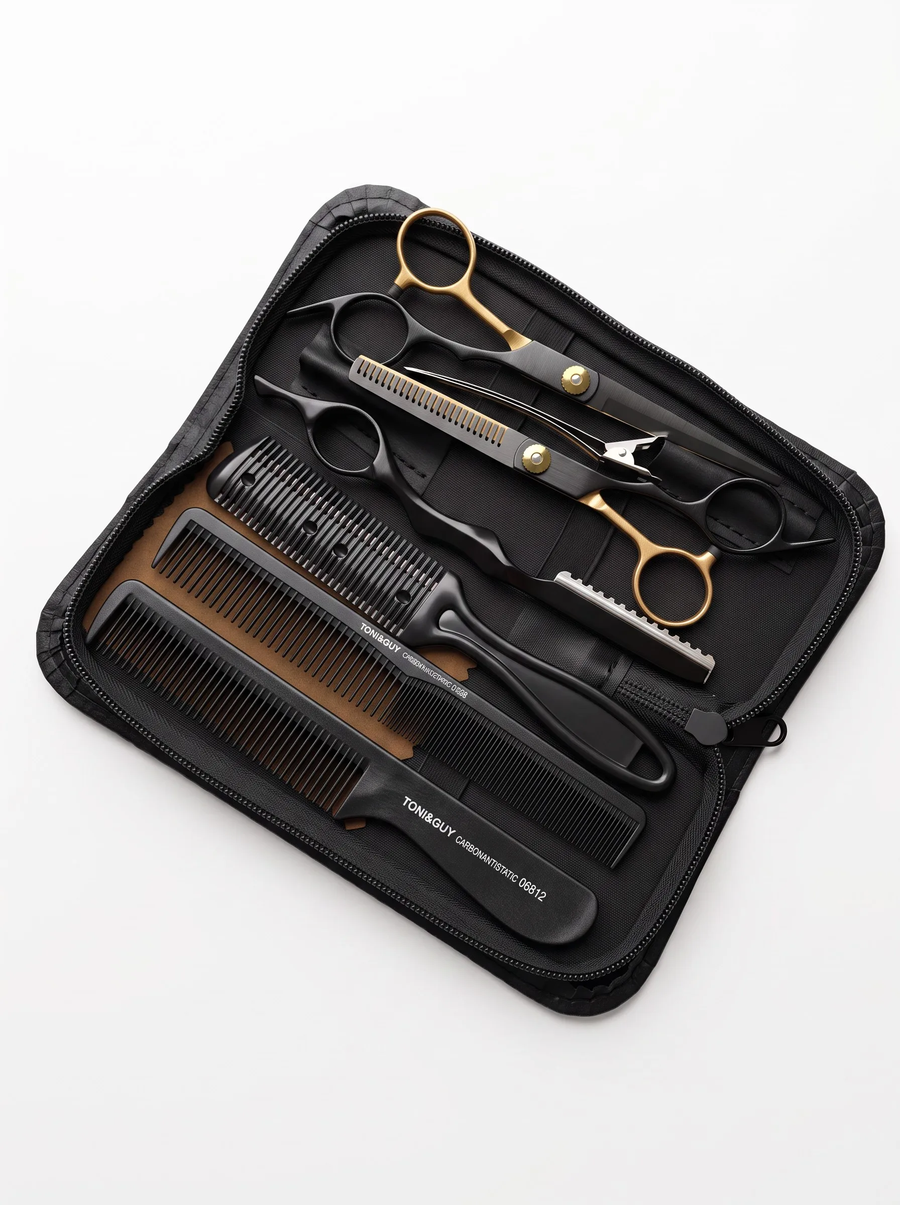 Friseur-Haarschneidescheren-Set, Effilierscheren, Rasiermesser, Kämme, Salon-Haarschneidewerkzeug-Kit mit Aufbewahrungstasche – Detail 1