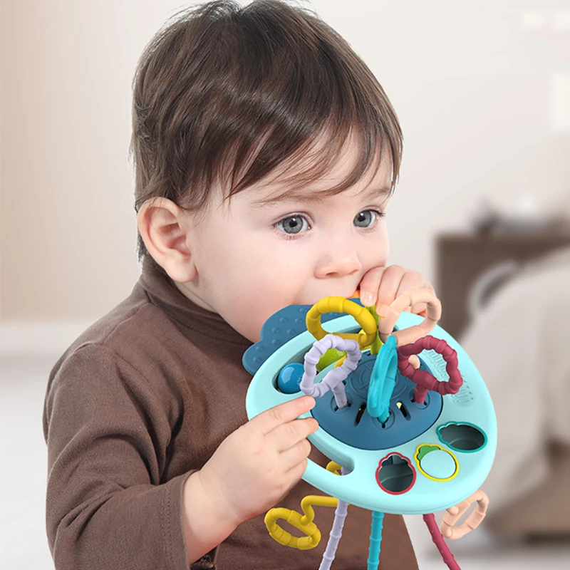 Baby Sensory Montessori Toy Pull String Silicone Teething Toy, Educational Bath Learning Birthday Gift for Infant Toddlers