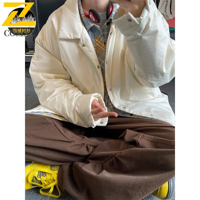 COMXZ Short Down Jacket Men Shirt Collar Design Hiking Travel Windproof Parka Single Breasted Design Lightweight Winter Coat