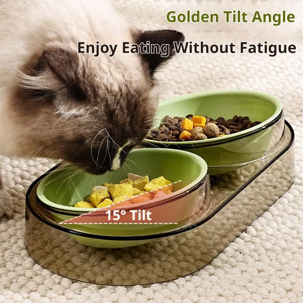 Elevated Cat Bowls Double Pet Feeding Station Ergonomic Raised Cat Food and Water Bowl Set Detachable Plastic Bowls for Cats