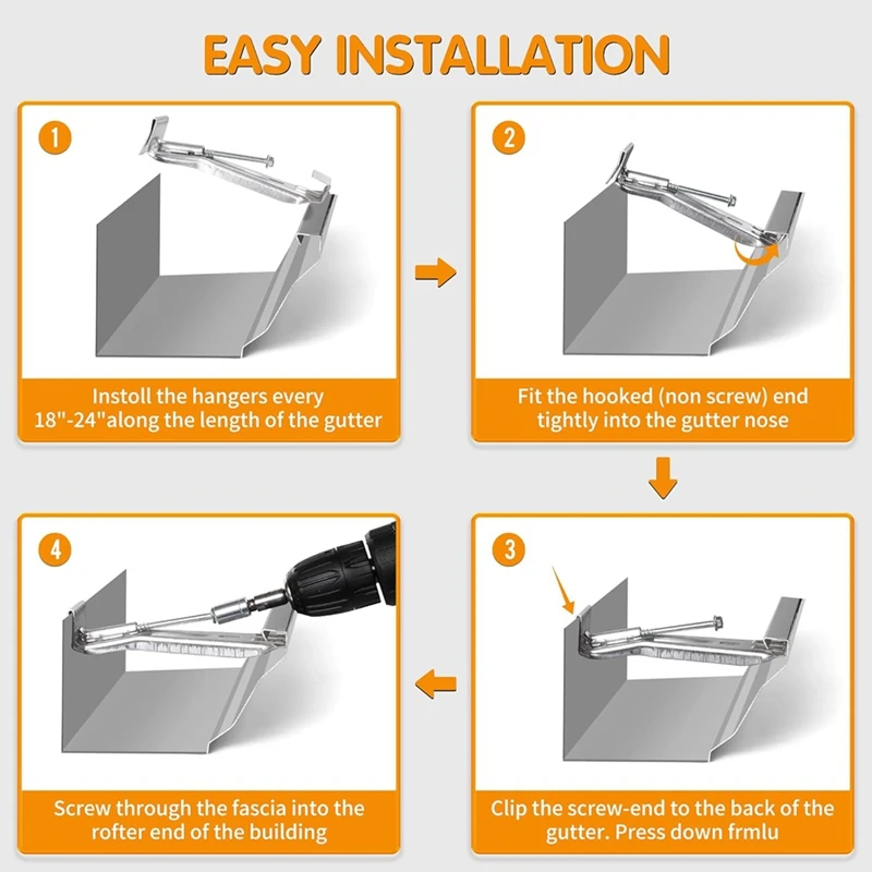 AB47-5Inch Gutter Hangers, With Pre-Inserted Screw, Aluminum Gutter Brackets For Repairing Sagging Rain Gutters