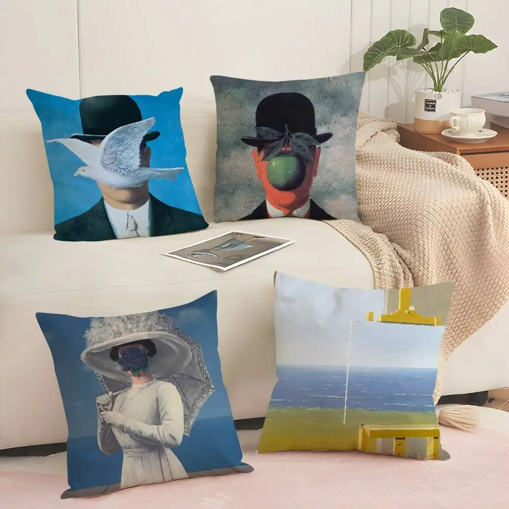 Famous Painter R-Rene MagritteS Pillow Case Soft Plush Fabric Double Sided Print Decorative Home Living Room Gift Cushion
