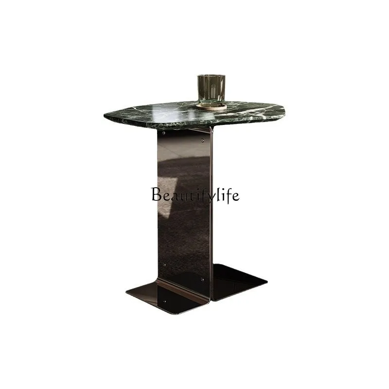 

Light luxury marble texture corner few living room sofa solid steel mobile side table