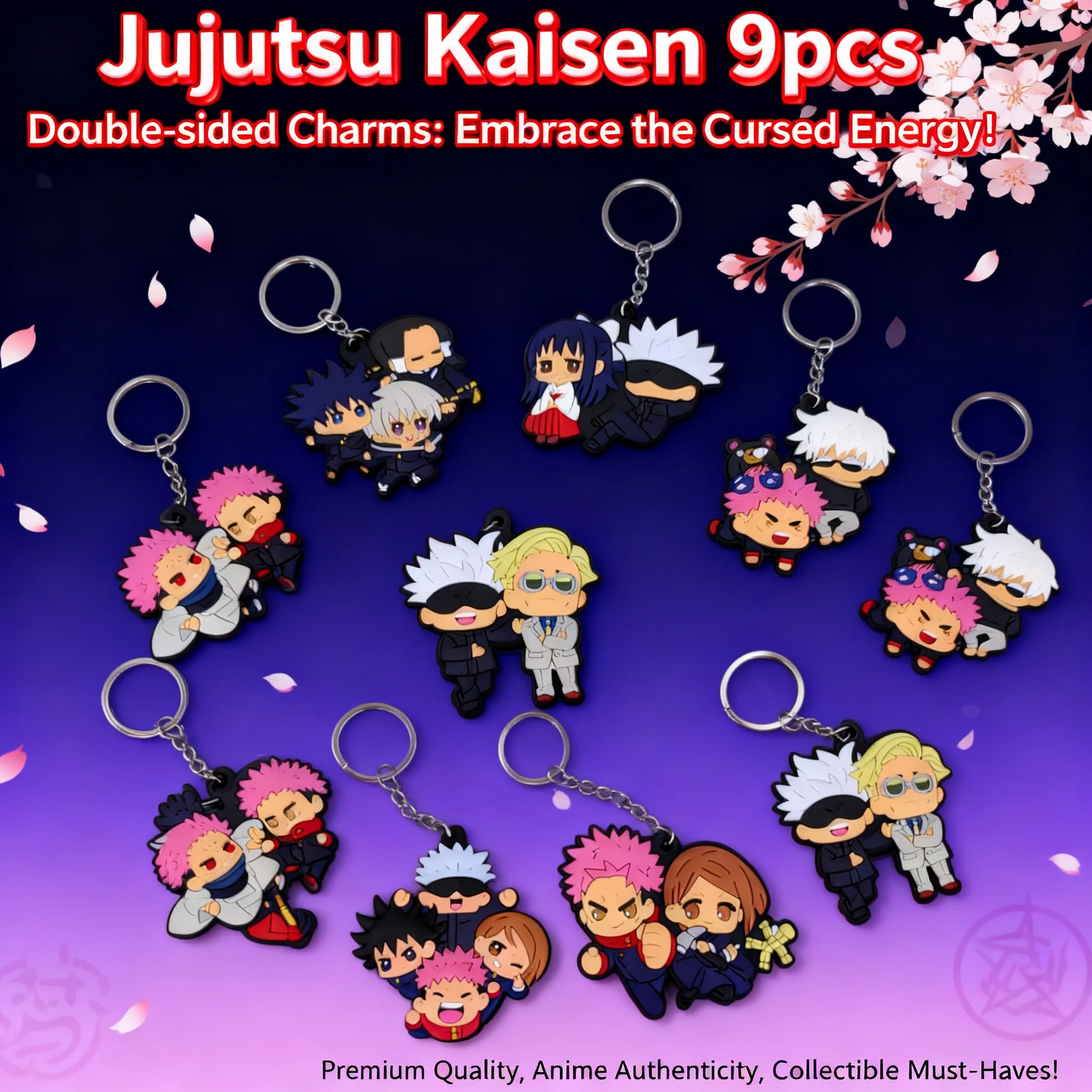 Mercancía de Anime Jujutsu Kaisen, Llavero de Goma Suave de PVC de Doble Cara con Personajes, Colgante para Bolsa, Colección de 9 Estilos, Regalo