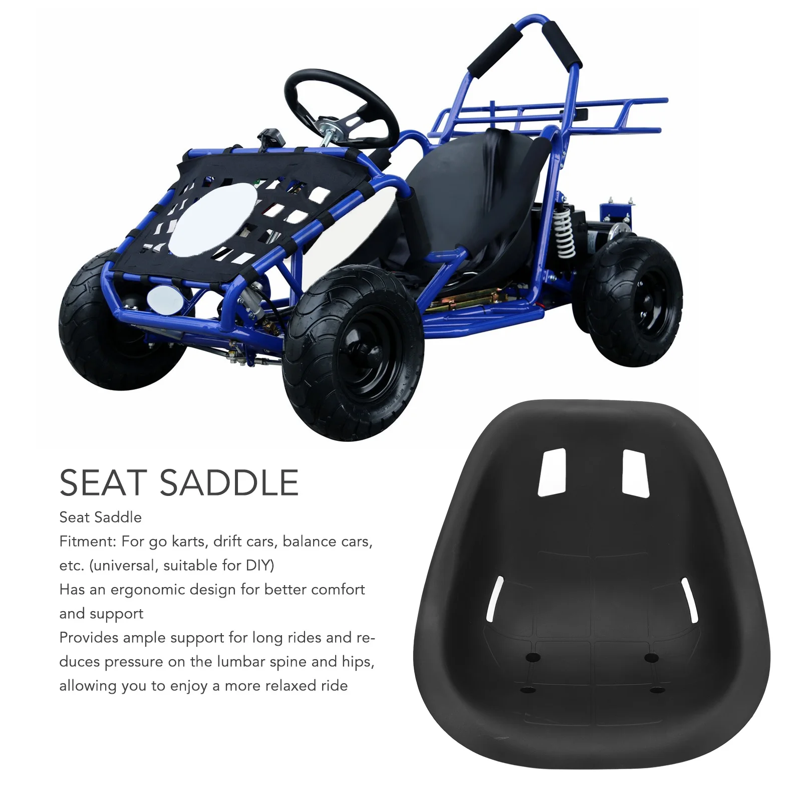 

Design Large Size ABS Seat Backrest Saddle Comfortable Ergonomic Design Easy to Clean Universal for Go Karts Drift Cars Balance