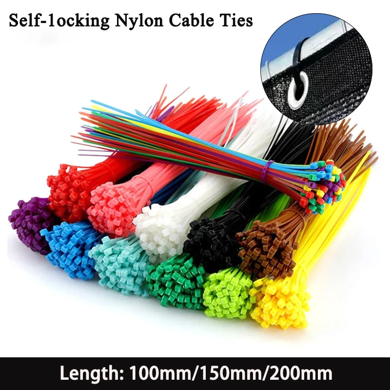 

Nylon Self Locking Cable Ties 100/150/200mm Multicolour Plastic Zip Wire Binding Wrap Straps DIY Cable Fasten Organiser