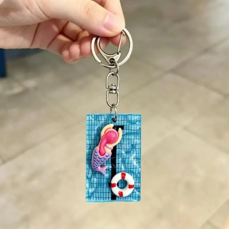 Cute Cartoon Swimmer Girl Keychain Vibrant Color Swimming Pendant Keyring Summer Holiday Small Gift for Kids Adults
