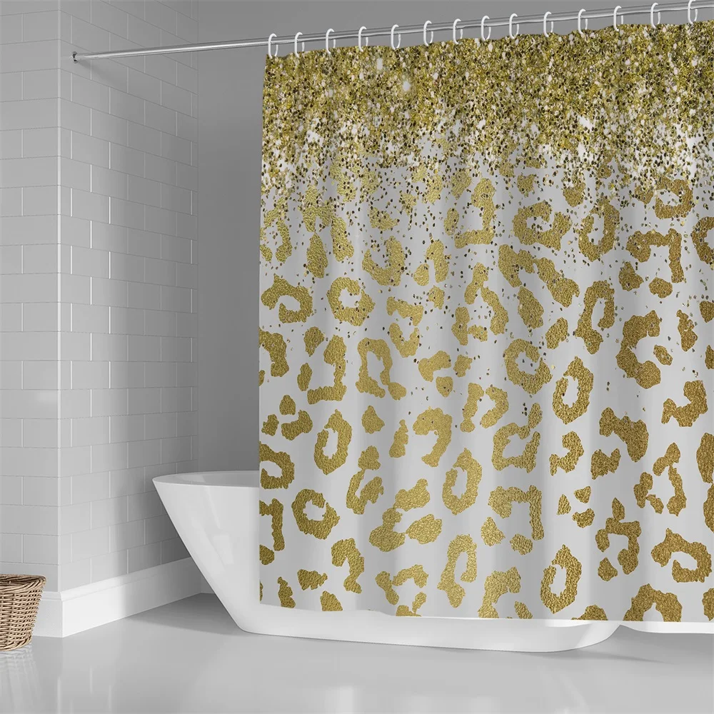 1PC, sprinkle gold leopard print, modern home bathroom waterproof shower curtain, with 12 plastic hooks, 71in*71in