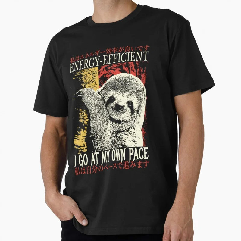 

funny Energy-Efficient Sloth vintage Japanese eldritch horror gift T shirt for men Large size Tops S-6XL 100% cotton tee