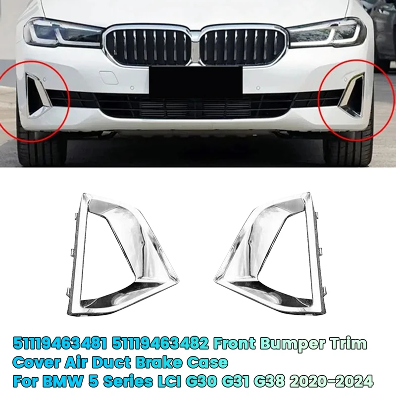 Bumper Grille Cover 51119463481 For BMW 5 Series G38 G30 G31 2021-2024 Air Duct Brake Case Chrome Trim Frame