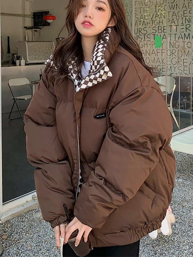 Winter Down Cotton Women 2023 New Zipper Loose Padded Coat Female Solid Thickening Warm Puffer Parkas s Black Khaki