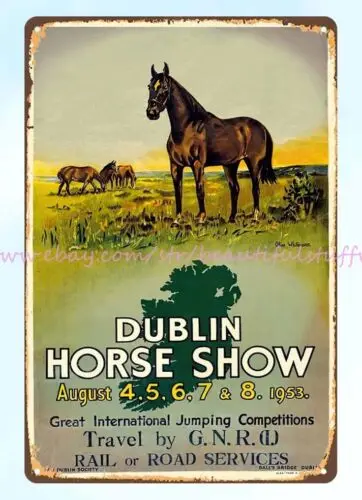 1953 Dublin Horse Show Ireland equine art metal tin sign decor stores