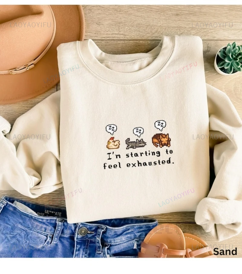 Fashion Hoodies Women Clothing Stardew Valley Hoodie Sleepy Animal Sweater Cat Dog Chicken Pixel Art Funny Pattern Sweatshirt