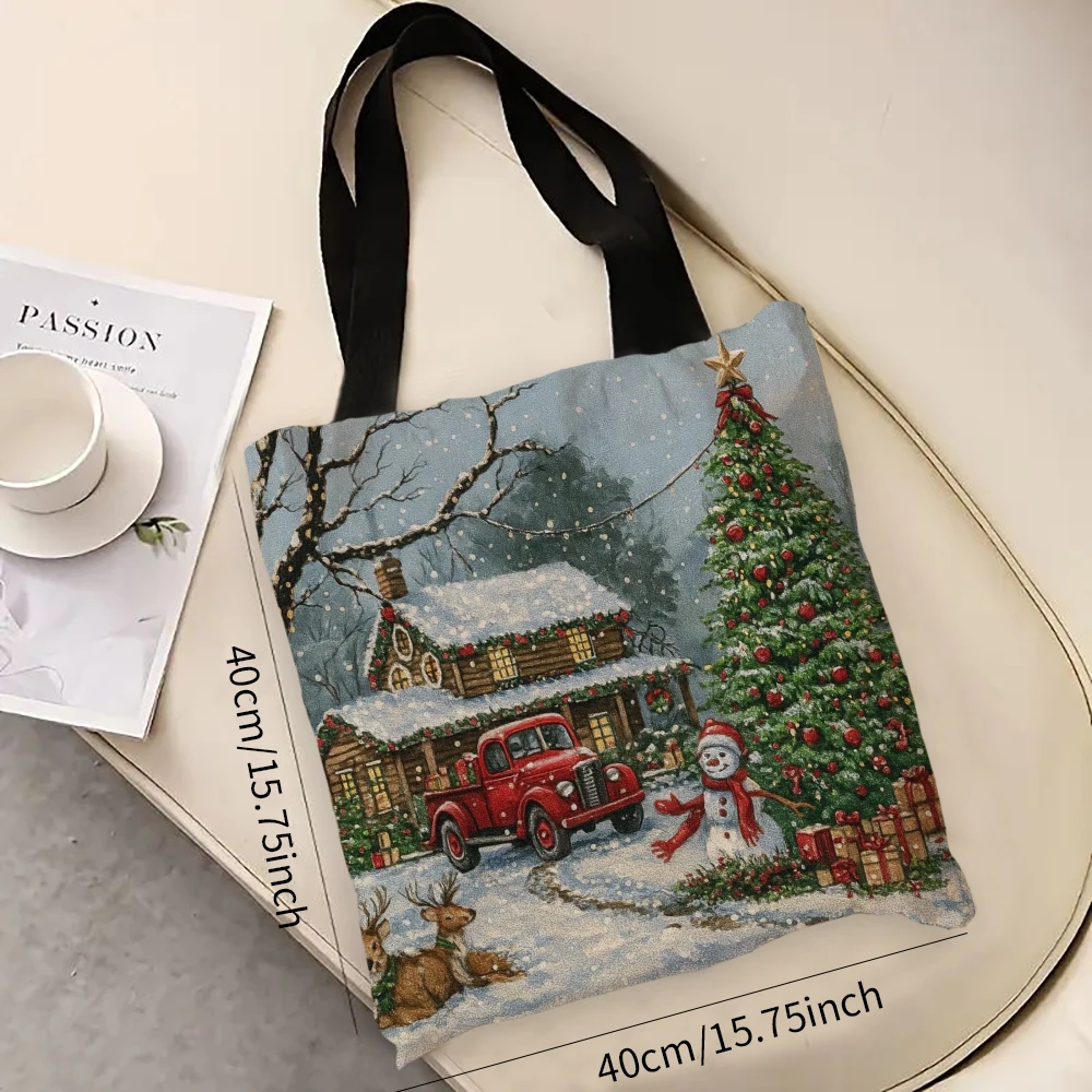 

Christmas Print Reusable Tote Print Grocery Storage Bag Portable Large Capacity Shoulder Bag Machine Washable Tote Bag 7.3